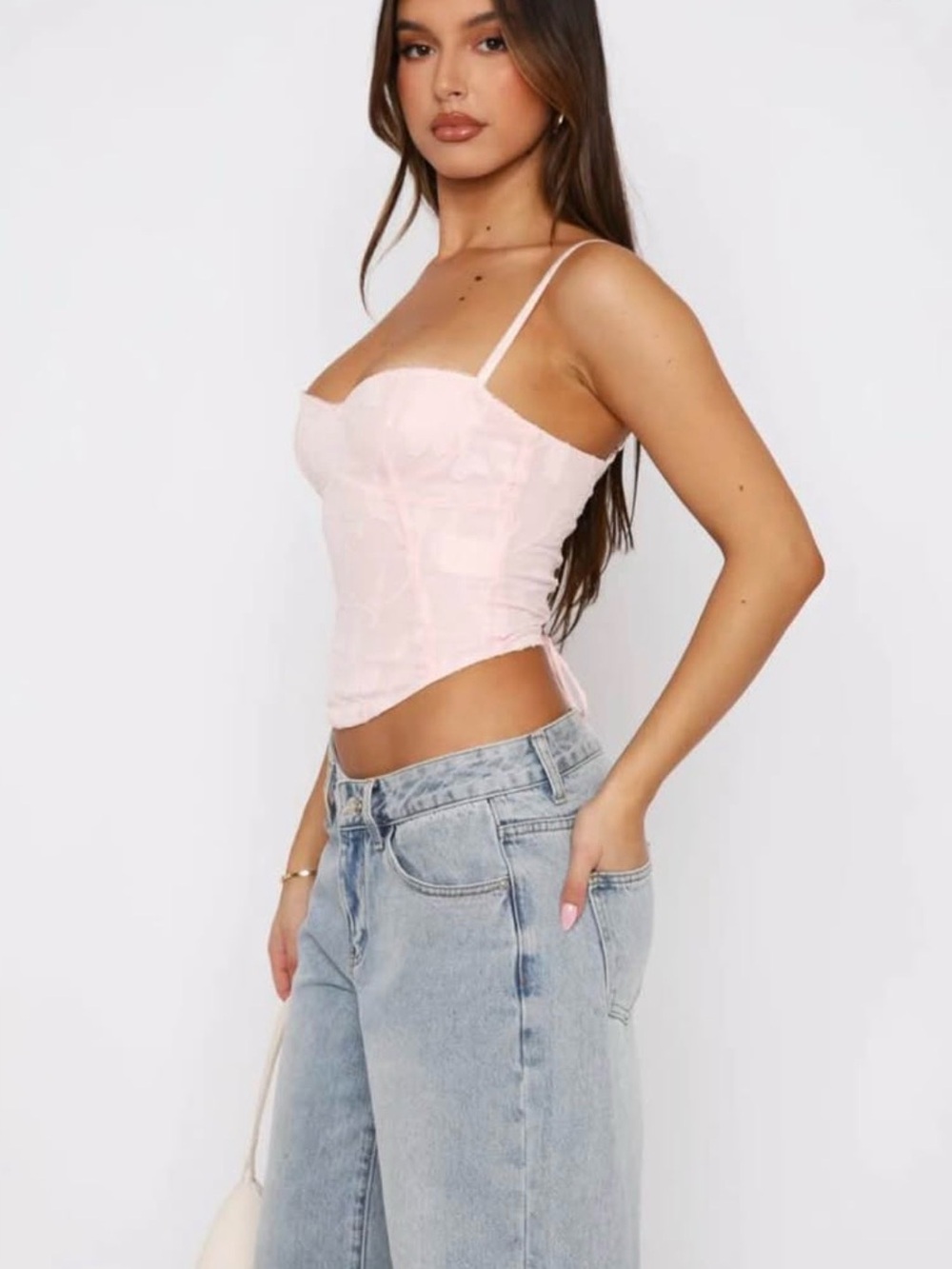 White Fox Boutique Pale Pink Satin Corset Cami